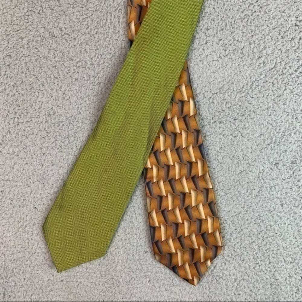 Zionetti green and orang 100% silk mens bundle ties